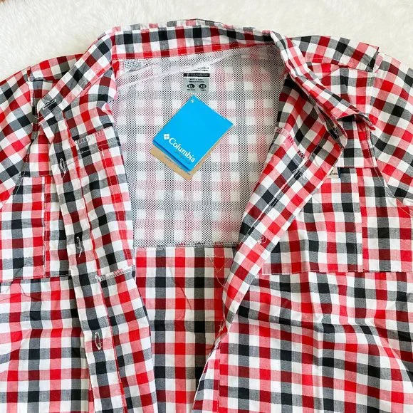 Columbia, Women's PFG Bonehead Short Sleeve Shirts, Red/Black Plaid, Size L / XL - Picture 4 of 12